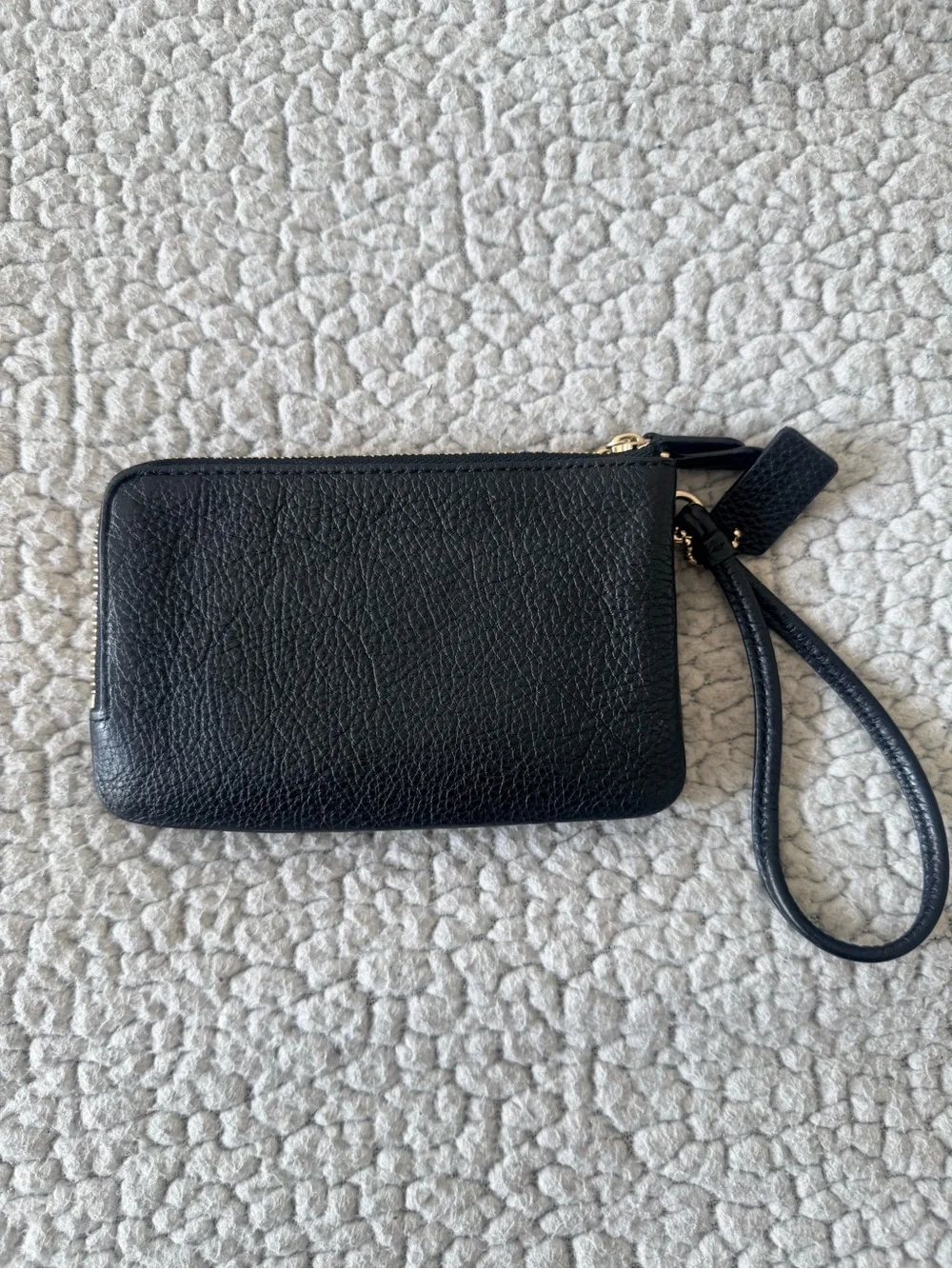 Coach Black Pebbled Leather Double Zip Wristlet Wallet Clutch Gold Hardware